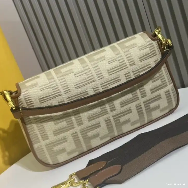 Cheap HOT Canvas Bag Beige FF Fendi In Medium Motif Baguette 0613